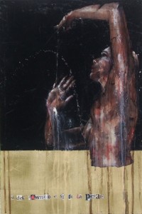 1125. sì del cammino e sì de la pietate. oil and mixed media on canvas. 76 x 51 cm. 2010. to onward- march and bear the agony (5th in muse series)